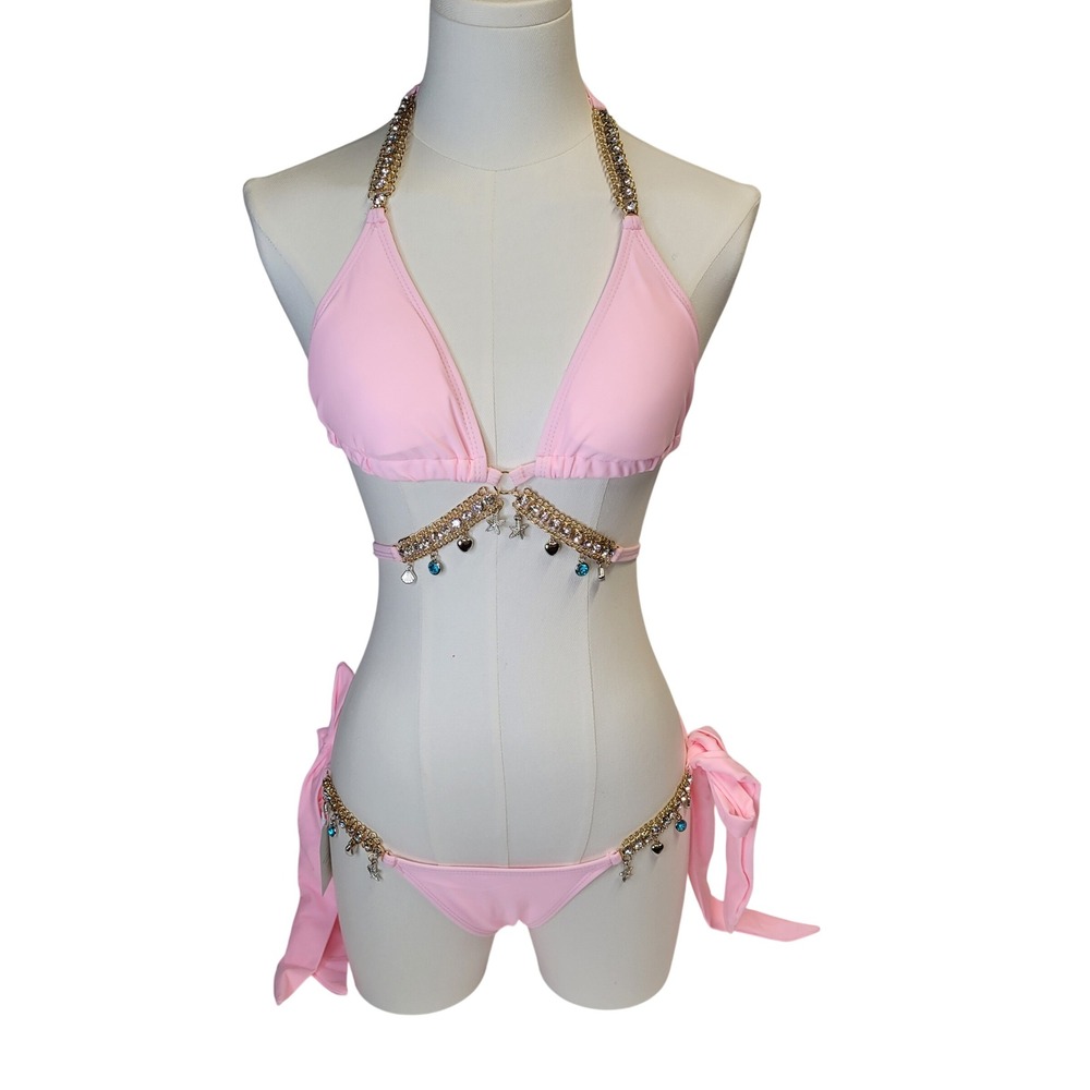NWT Sexy Pink Charm Bikini Set Gold Chain Starfish Two Piece Swimsuit